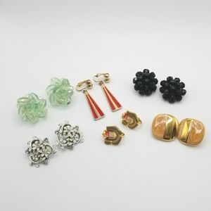 Vintage Clip on- Earring Lot 6 pair One Signed Monet